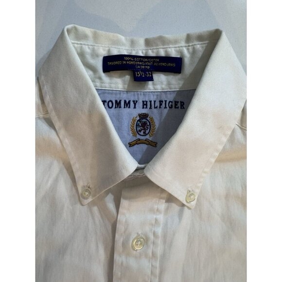 Vintage Tommy Hilfiger Button Down Shirt Men's White 100% cotton 15.5 x 32 Crest - Picture 1 of 14